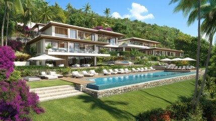 Luxurious Tropical Villa with Infinity Pool and Palm Trees