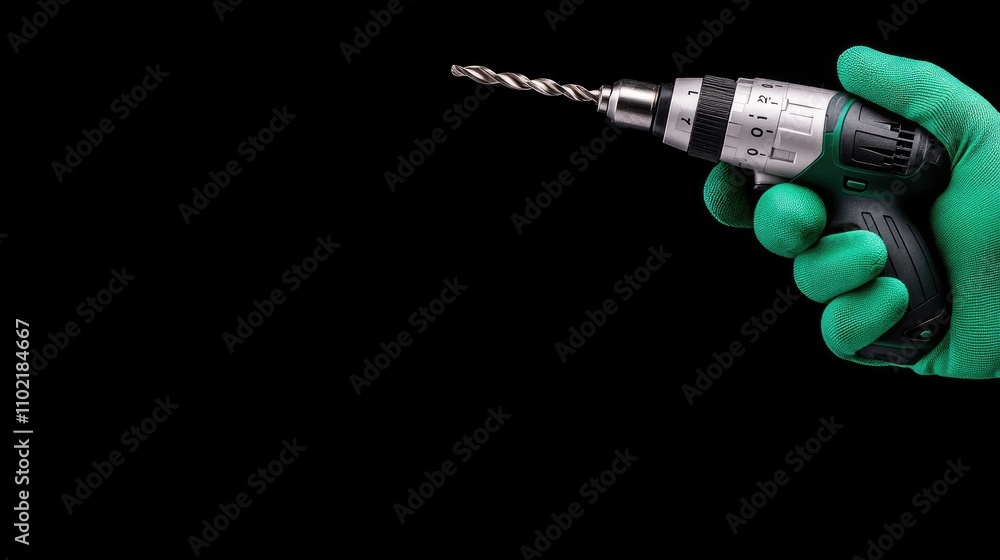 Poster holding an electric drill with precision and confidence for various tasks in a professional setting