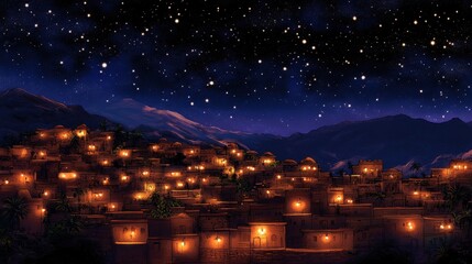 Fototapeta premium Starry Night Over a Mountain Village