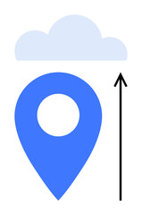 Geolocation pin upward arrow cloud symbol. Ideal for cloud computing, data upload, technology, connectivity, navigation, innovation, progress. Line metaphor