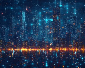 Obraz premium Futuristic digital skyline symbolizing the tech driven growth and prosperity of a thriving financial metropolis