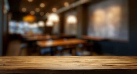 Wooden board empty table in front of blurred background Mockup restaurants
