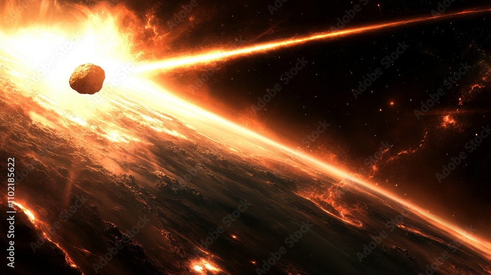 Canvas Prints asteroid approaching earth with motion blur effect