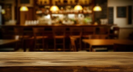Wooden board empty table in front of blurred background Mockup restaurants