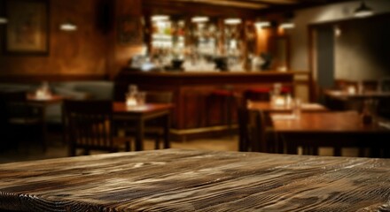 Wooden board empty table in front of blurred background Mockup restaurants