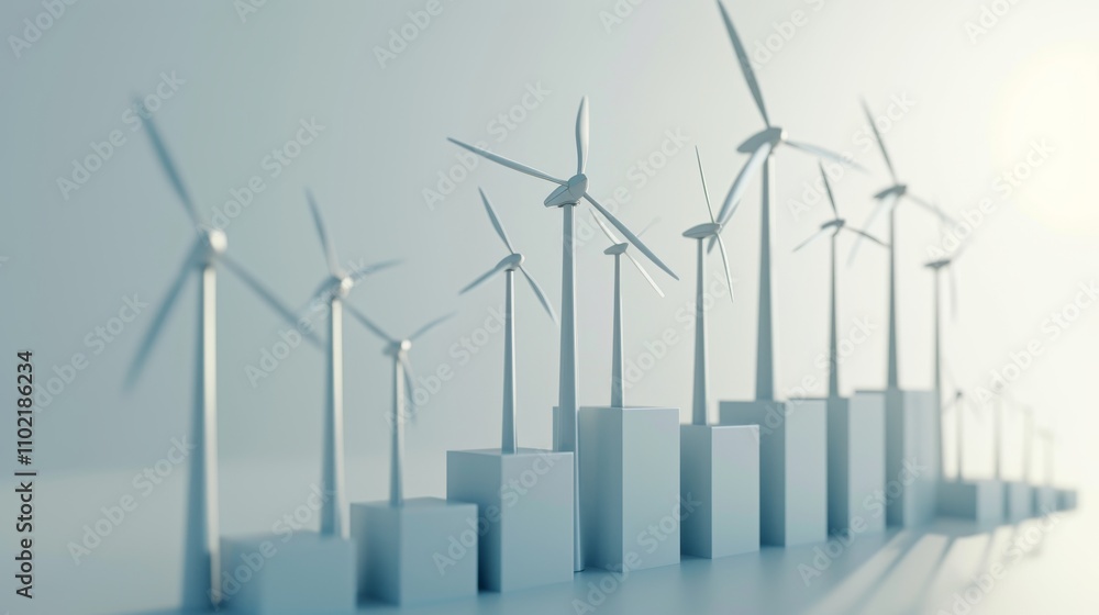 Aufkleber a minimalist scene featuring wind turbines positioned on geometric blocks, representing growth in re