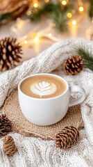 Cozy moments with a warm mug of beverage by the fireplace in a tranquil autumn setting