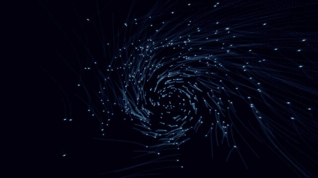 Blue vortex of glowing stars floating on black background 