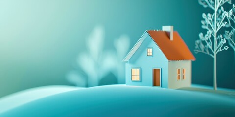 Naklejka premium Small house is on a hill with a tree in the background