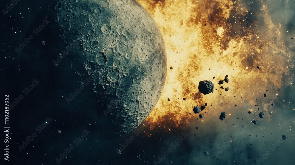 Canvas Prints asteroid impacting moon with bright explosion effect