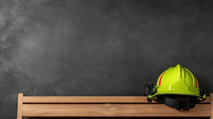Firefighter gear resting on a bench in a fire station with copy space for new firefighter announcement