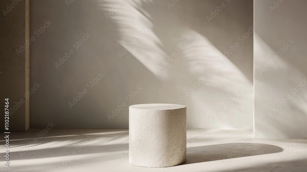 Poster minimalist circular table with shadows in soft natural light