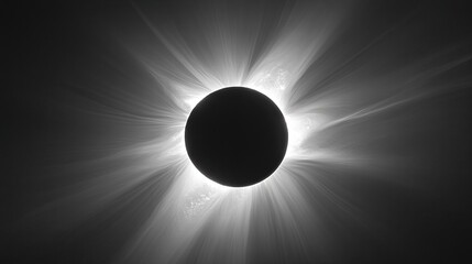 A total solar eclipse, with the Sun corona glowing around the Moon silhouette.