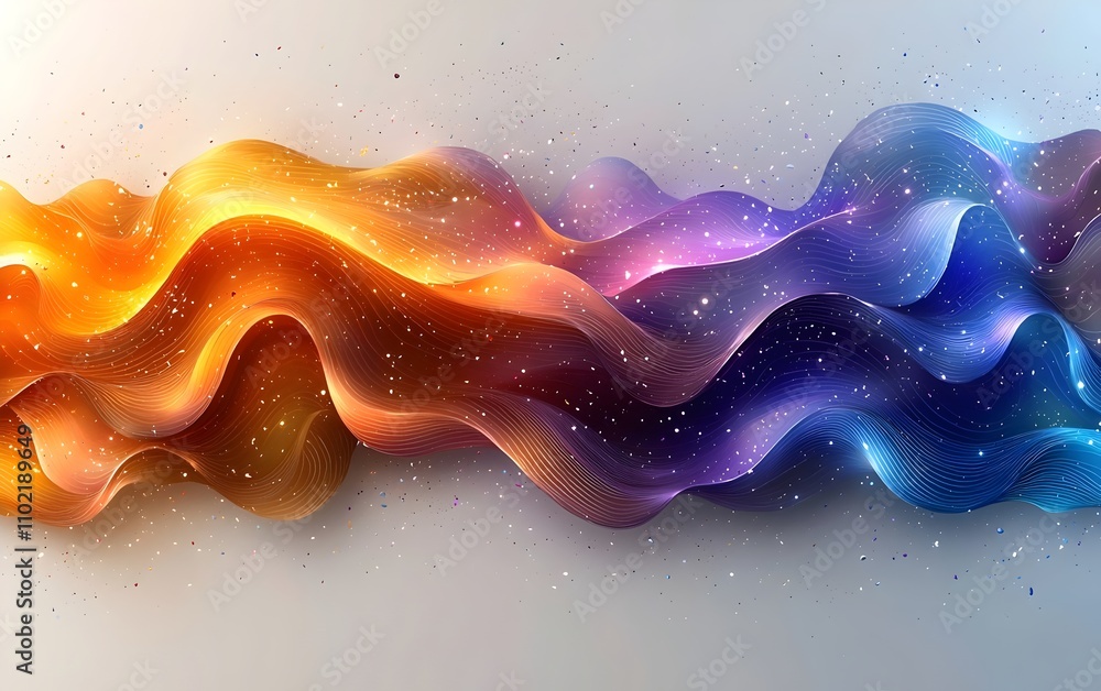 Poster a vibrant abstract wave design showcasing flowing curves in warm oranges and cool blues, creating a 