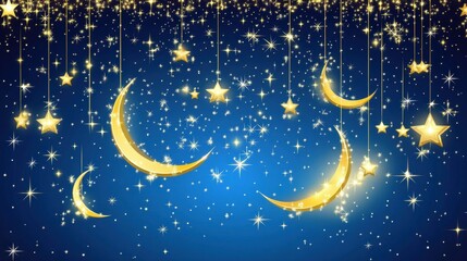 Fototapeta premium Magical Night Sky with Glittering Stars and Crescent Moons