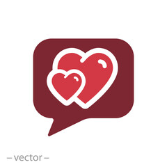 love message dialog icon, speech bubble with hearts, lovers, concept of valentines day, flat web symbol, vector illustration