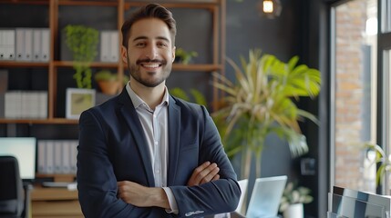 Happy Entrepreneur Posing with Confidence in Stylish Office