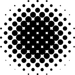 Circular halftone effect, black and white dotted pattern