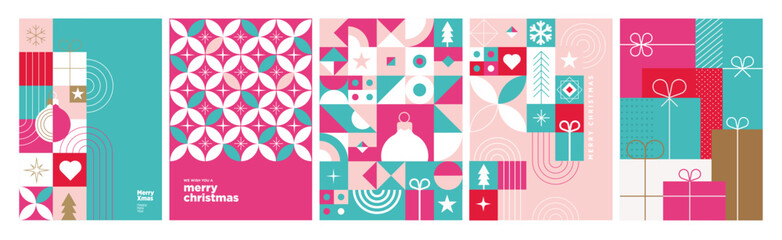 Christmas and New Year Greeting Cards. Colorful vector illustration concepts for greeting card, party invitation card, website banner, social media banner, marketing material.