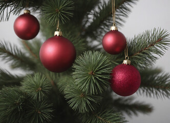 Fototapeta premium red Christmas ball on a branch with snow