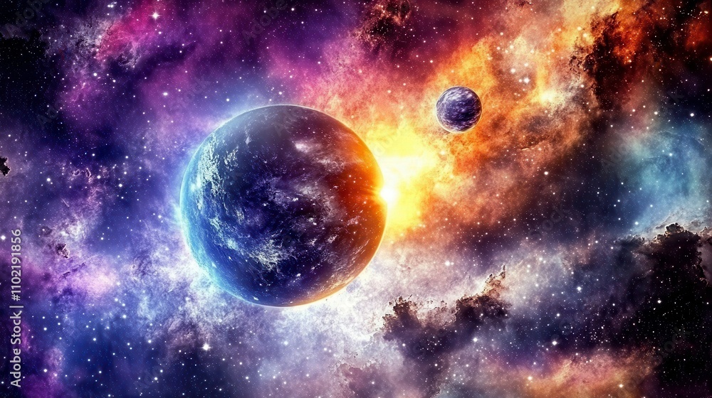 Canvas Prints cosmic scene with asteroid and nebula background