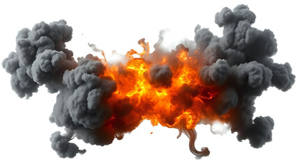 Large explosion fire and smoke effect transparent image. Ai generated