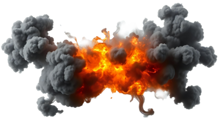 Large explosion fire and smoke effect transparent image. Ai generated