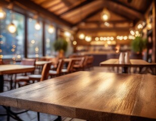 Wooden board empty table in front of blurred background Mockup restaurants, Kitchen