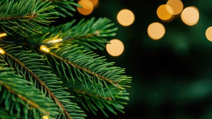 Bright lights illuminate evergreen branches, creating a festive New Year's Eve atmosphere in a cozy setting