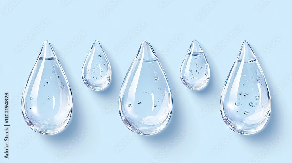 Poster realistic water droplets on a light blue background creating a soothing and refreshing atmosphere fo