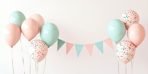 Banner with a banner hanging from it and a bunch of balloons