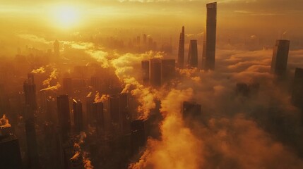 Aerial View of a Modern Cityscape at Sunset. AI generated illustration