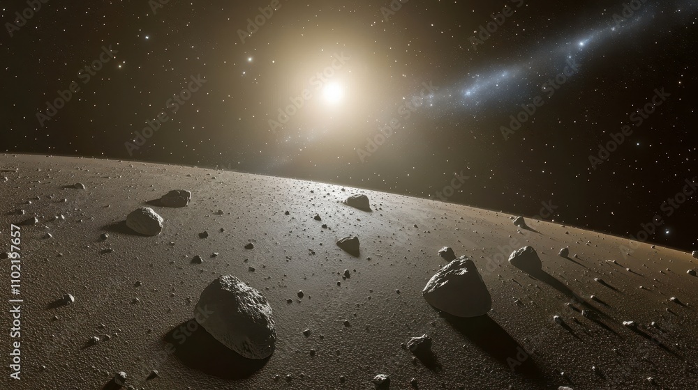 Canvas Prints distant asteroid belt with cosmic light and galaxy view