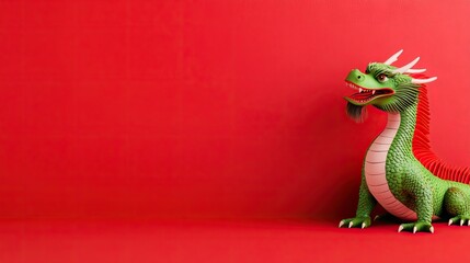 Celebrate Chinese New Year with a red fan and a playful green dragon on a vibrant backdrop, inviting joy and prosperity