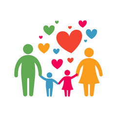 Happy family icon multicolored in simple figures. Two children with dad and mom.
