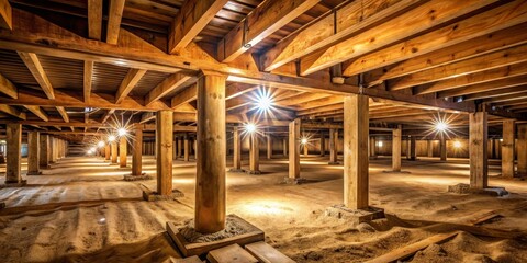 Fototapeta premium Golden Sunbeams Dance on the Grain Floor of a Rustic Wooden Structure