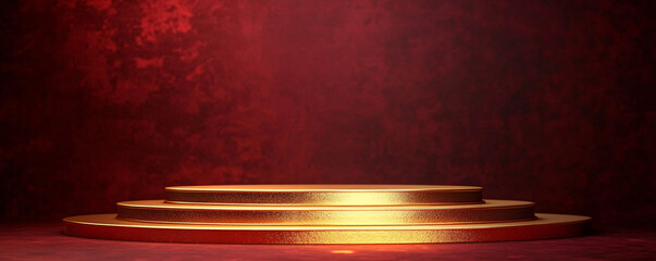 A luxurious golden podium creates a sophisticated atmosphere, perfect for Lunar New Year celebrations, award ceremonies, or event stage design.