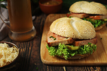 Leberkaessemmel sandwich - traditional fast food snack in Germany