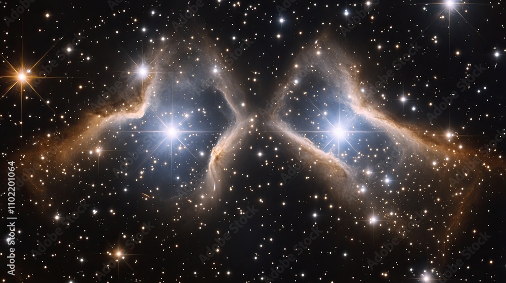 Wall mural Twin stars in a binary system orbiting each other in a cosmic dance amidst the starry background.