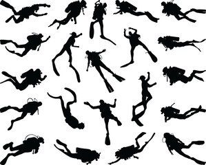 Black silhouette of divers 