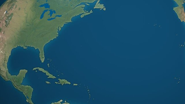 Rotating Planet 3D Earth Northern Region Europe UK Africa Atlantic North America Pacific Japan China India Saudi Arabia - Terrain Bump Detailed Seamless loop on Transparent Background