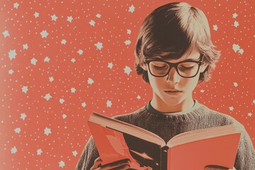 Teen immersed in fantasy novel under starry night sky ? imagination and adventure for young readers