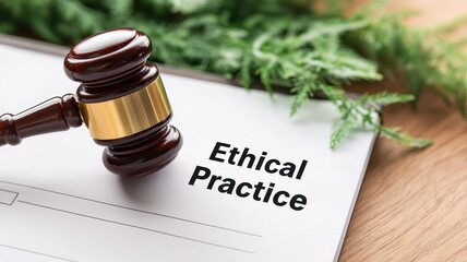 Legal gavel resting on a document highlighting the importance of ethical practice.