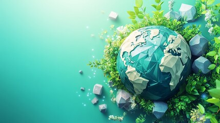 Low-Poly Earth with Greenery - AI generated illustration