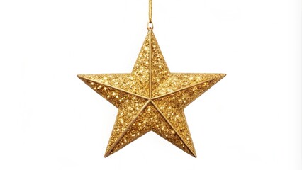 Christmas gold glitter star hanging isolated on white background
