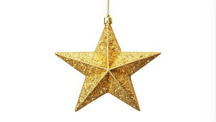 Obraz premium Christmas gold glitter star hanging isolated on a white background 
