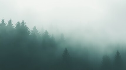 Fototapeta premium Misty forest-inspired abstract design with gradients of emerald green, deep teal, and gray, resembling light filtering through trees. A tranquil composition evoking serenity and depth.