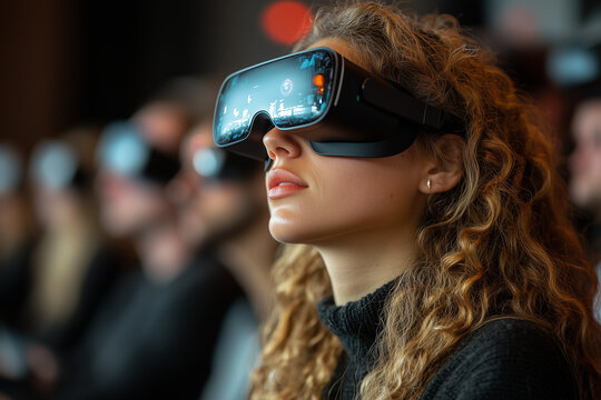 Entrepreneurs attending virtual startup pitch sessions using AR devices.