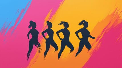 Silhouette of a woman in motion, depicting different stages of running.