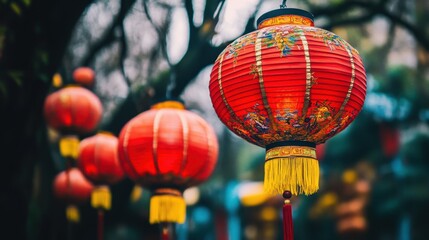 Obraz premium Vibrant Chinese Lanterns Illuminate the Night